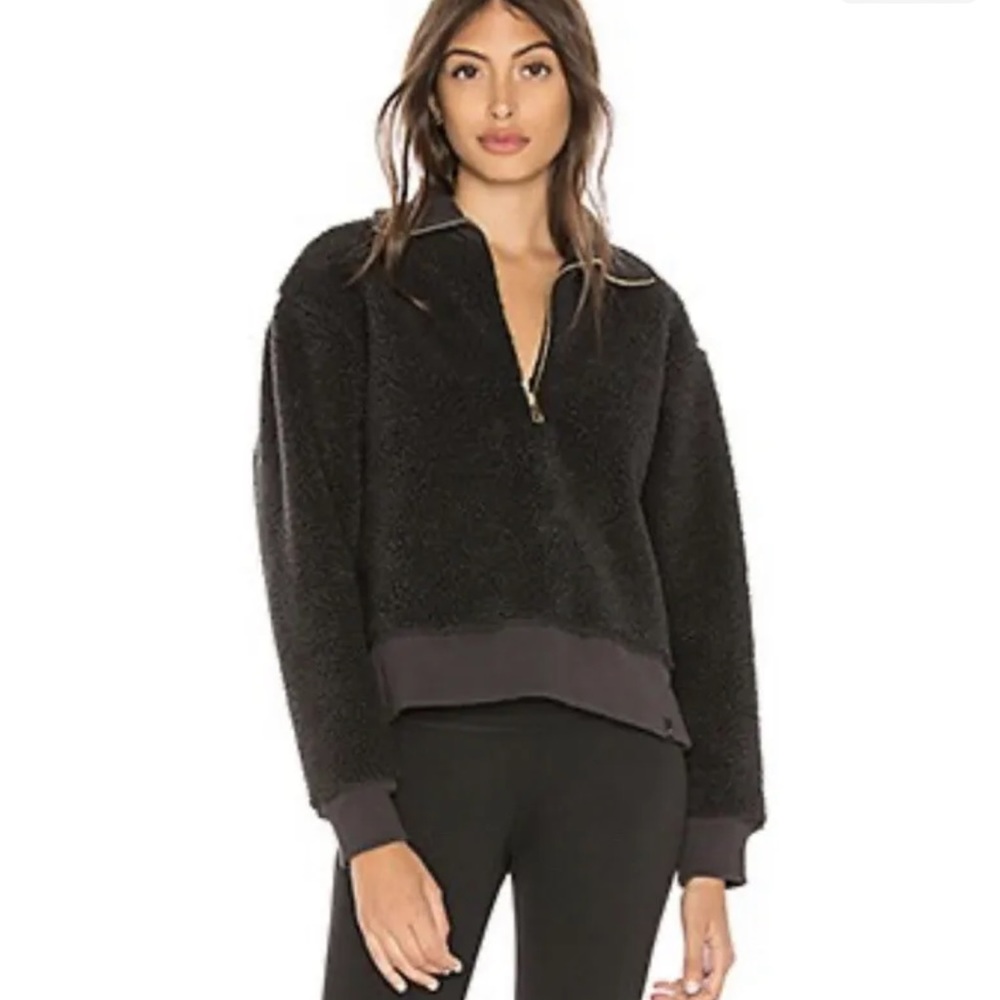 Varley Women’s Daphne Sherpa Fleece Black 1/4 Zip Pullover Sweater Size M